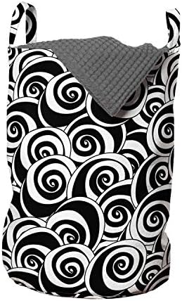 Геометрична чанта за дрехи Ambesonne, е Черно-бяла, Монохромен, С Хипнотичен, Завъртете и Водоворотом, Кошница