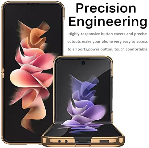 Miimall Съвместим калъф Samsung Galaxy Z Flip 3, ултра-тънък твърд КОМПЮТЪР, с тънък покритие и закалено стъкло 9H, универсален Защитен калъф за Samsung Galaxy Z Flip 3 5G 2021 (бял + украса в роз