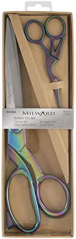 Подаръчен комплект Milward Premium - Шивашки ножици и Ножици за бродиране щъркел, Златни, 25,5 см и 11,5 см (сребро)