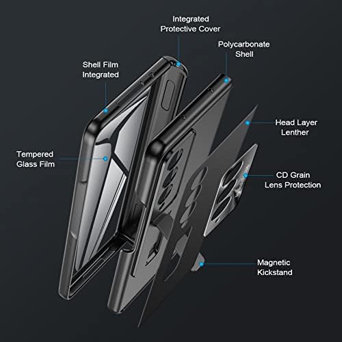 Калъф LEIAU за Samsung Fold 4: Тънък калъф с пълна защита на панти, защитно фолио за екрана, кожата на гърба