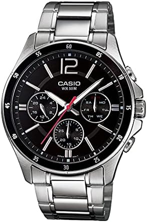 Мъжки Аналогов Кварцов часовник Casio с каишка от Неръждаема Стомана MTP-1374D-1, Сребрист/Черен, Гривна