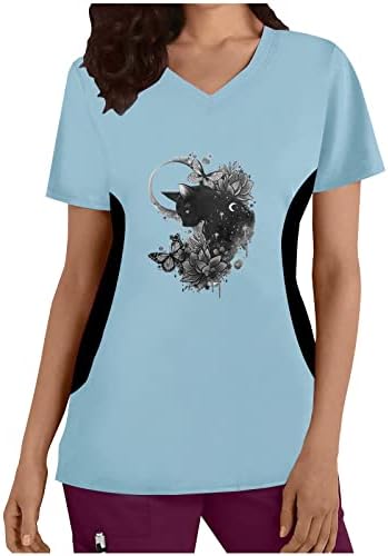 Модерна Женствена Тениска с V-образно деколте и Къс Ръкав в стил Мозайка, Униформи за медицински сестри, Свободна Блуза, Блузи