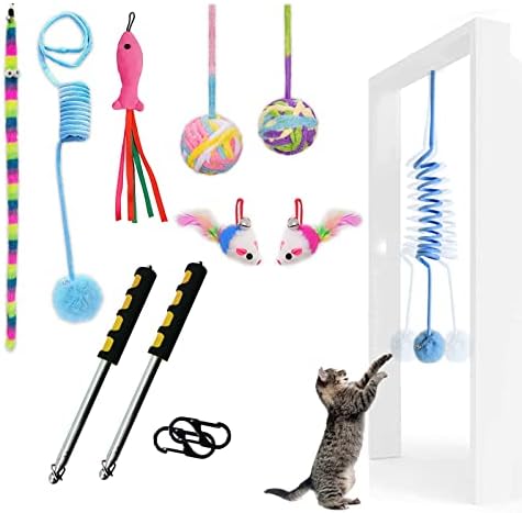 Whefory 2 бр. прибиращи играчки за котки, пръчица за котки в затворени помещения, интерактивна играчка прът