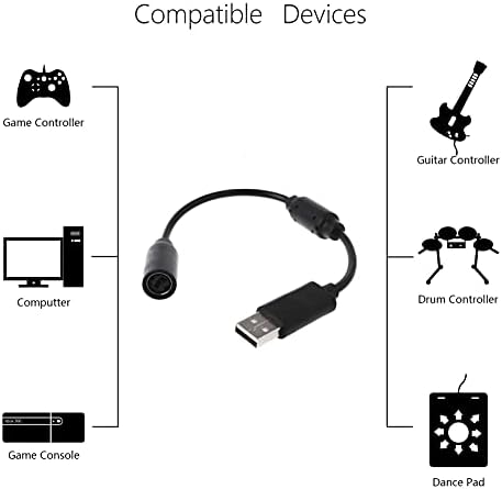 Преносимото USB-Разъемный кабел и ключ от 2 опаковки за жични контролери за Xbox 360, Удлинительный Кабел-адаптер за Xbox 360 (2, 2 опаковки черен цвят)