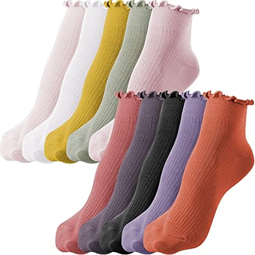Yahenda, 10 Чифта Женски Естетически чорапи с волани, Чорапи с къдри на Щиколотках, Чорапи с белезници, Възли