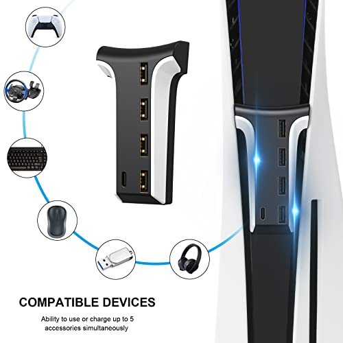 USB-хъб Tensun за PS5 Аксесоари за PS5 Високоскоростна експанзия 5-Портов USB хъб, Зарядно Устройство, Адаптер-Сплитер