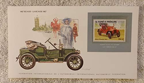 1907 Rover Phaeton - Пощенска марка (Томе и Принсипи, 1983) и Художествени пана - Великите автомобили в света - Мента Франклин (Ограничено издание, 1985)