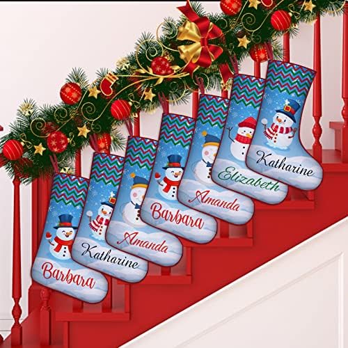 Backquik Персонализирани Коледни Чорапи под формата на Снежен човек, Комплект от 5 Изработени по поръчка Коледни Чорапи с Името за Украса на парти край Камината в Дърво