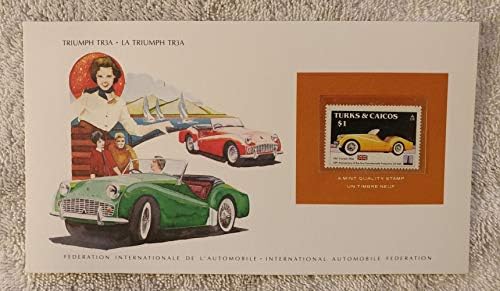 Triumph TR3A - Пощенска марка (Търкс и Кайкос, 1984) и Художествени пана - Великите автомобили в света - Мента Франклин (Ограничено издание, 1985) - 1957 Triumph TR3A