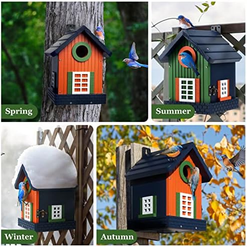 Дизайнерски Птичи къща Kingsyard със защита от насекоми, Цветна Къщичка за Синя птица, Къщичка за наблюдение