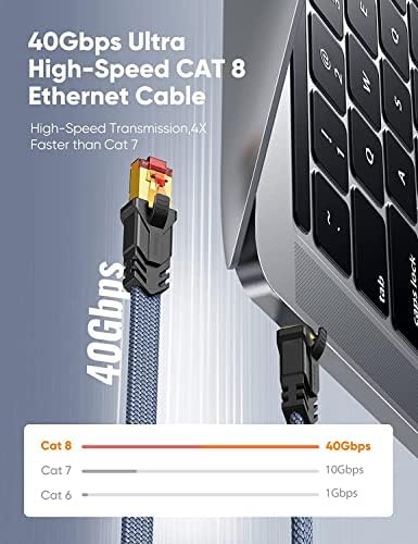 Snowkids Cat 8 Ethernet Кабел от 50 ФУТА, Плосък Високоскоростен 50-Крак Ethernet-кабел, 40 Gbit/s, 2000 Mhz