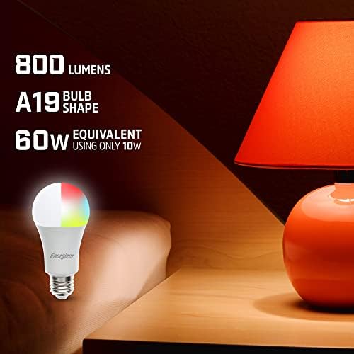 Led лампа Energizer Connect Smart A19 бяло и многоцветного цветове RGB с Гласов контрол и Отдалечен достъп чрез