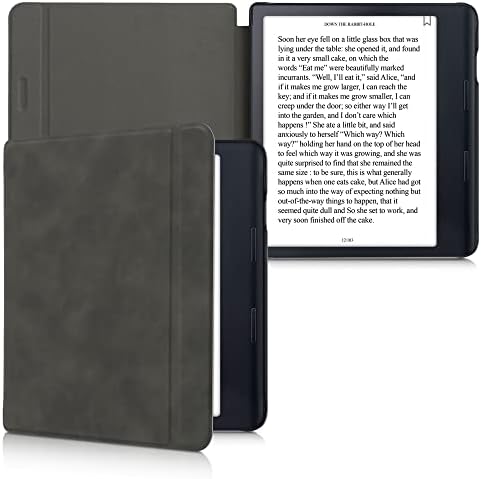 калъф kwmobile е Съвместим с Кобо Sage - Защитен калъф за четец на електронни книги от изкуствена нубуковой на кожата с панти капак - Тъмно сив