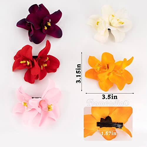 Framendino, 5 опаковки заколок за коса с изкуствени цветя, хавайски амапола, цвете орхидея, щипки за коса, щипки