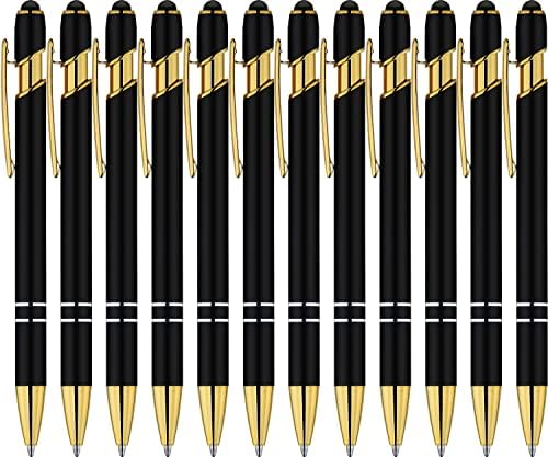 LINFANC 12 Бр. Химикалка Химикалка от Черно Злато с Писалка, с Гладка Дръжка за писма с Черно Мастило 1,0 мм,