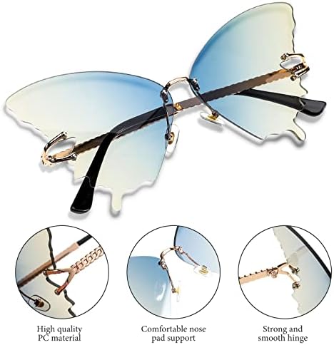 6 Чифта Слънчеви очила без рамки с пеперуди, Vintage слънчеви Очила в Градиентной рамка, Модерен Извънгабаритни