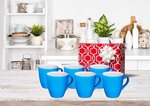 Комплект от 6 малки чаши кафе на Bruntmor 16 унции, Голям керамичен комплект от 16 унции сини цветове, най-добрата