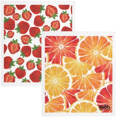 Шведски кухненски кърпи EKOH за кухнята и дома - Алтернатива на хартиена полотенцам с принтом ягоди и лимон