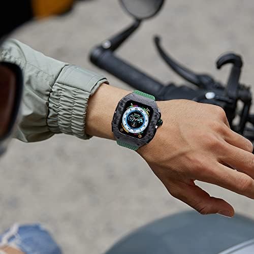 SKM Луксозен Комплект модификация на Apple Watch 8 Ultra 49 мм и Каишка от Фторкаучука Калъф, изработени от въглеродни влакна за Iwatch 8 7 6 5 4 SE 45 мм 44 мм