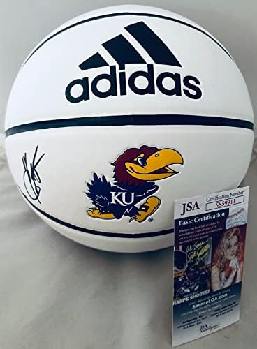 Баскетболна топка с логото на Канзас Джейхокс Марио Чалмърс с автограф от JSA - Баскетболни топки за колеж с
