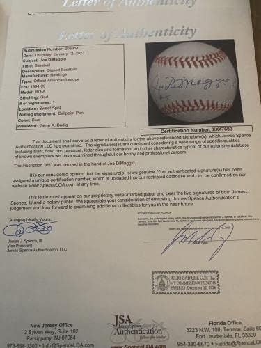 Джо Ди Маджо 5 Подписа Бейзболен JSA LOA - Бейзболни топки с автографи