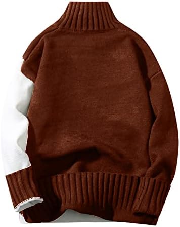 Мъжки Пуловер Всекидневни С Дълъг Ръкав Контрастен Цвят, С Кръгло Деколте Мъжки Пуловер Свободен Пуловер С Нос