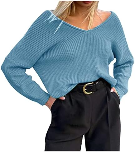 Дамски Ежедневни Блузи-Пуловери С V-образно деколте, Извънгабаритни Обикновена Възли Върхове, Есенно-Зимна Топла