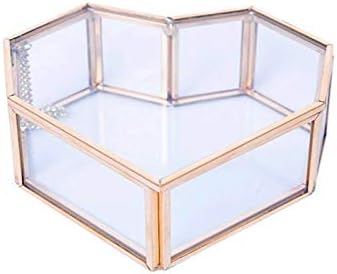 Кутия за съхранение на XWWDP, Тайл Злато във Формата На Сърце Ретро Стъклен Ковчег За Бижута С Меден Ръба, Кутия