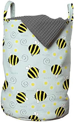 Чанта за дрехи Ambesonne Queen Bee, Повтарящи се Изготвят от ръцете Лети Пчели и Цветя, Кошница за дрехи с дръжки,