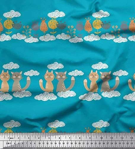 Памучен трикотажная плат Soimoi с флорални принтом, облаците и котки, детска плат с ширина 1 ярд 58 инча