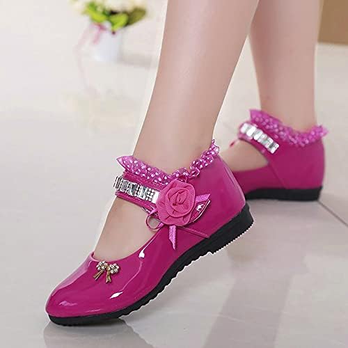 Кожени обувки за малки момичета с цветя модел, Модел обувки Mary Jane, Ежедневни балет апартаменти без закопчалка