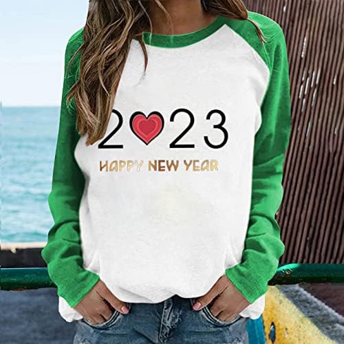 Честита Нова Година 2023, Топ за Жени, Красиви Празнични Тениски с Принтом на Сърцето, Риза с Дълъг Ръкав Модна