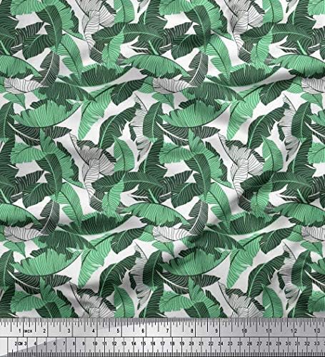 Памучен трикотажная плат Soimoi зелен цвят с шарени палмови листа с ширина 58 см