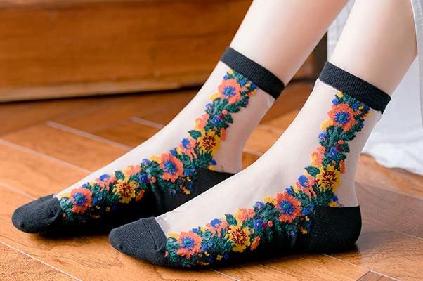 EYVXLX Женски прозрачни чорапи, дантелени чорапи дамски летни прозрачни фини мрежести ластични дантелени жакард