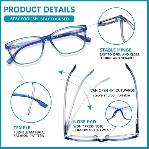 MAEOWN 6 Опаковки Очила за четене за жени и мъже, Блокер Синя Светлина и Предпазват от ултравиолетовите Отблясъци