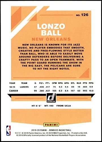 2019 Donruss 126 Лонзо Топка Ню Орлиънс Пеликанс (Баскетболно карта) в Ню Йорк / MOUNT Пеликанс UCLA