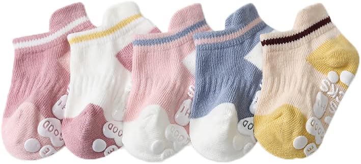 Нескользящие детски чорапи-слипоны Yinxily с дръжки, 6 двойки за момчета и момичета, 0-36 месеца