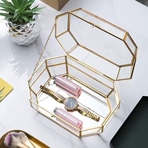 Кутия за украшения от злато и прозрачни бижута Vellon, Декоративна Стъклена кутия, Шик Дизайн за съхранение