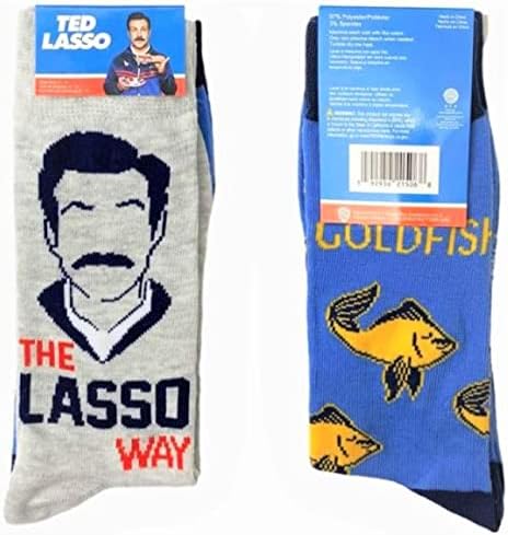 WARNER BROS Ted Lasso 2 опаковки мъжки чорапи Dress Crew. 2 чифта - Ted Lasso Way & Be a Goldfishe - Мъжки чорапи,