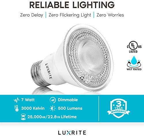 LUXRITE 12 Опаковки led лампи PAR20, което е равно на 50 W, мек Бял цвят 3000 До, Led лампа-Прожектор с регулируема