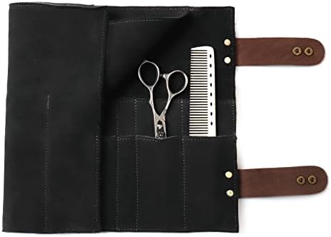 Чанта за салонных ножици, 12 джобове, държач за фризьорски ножици от естествена кожа, калъф за фризьорски ножици
