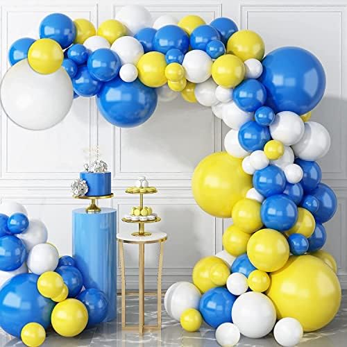 Синьо-Жълти балони, Комплект Гирлянди от Балони Овни, 78 X 3 Размер 18 инча 10 инча 5 инча Синьо-Жълти Бели