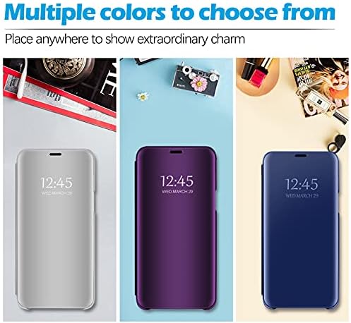 Кожен калъф S21 FE, Съвместим с Samsung Galaxy S21 FE 5G, калъф за телефон, Огледало за грим, флип-надолу капак,