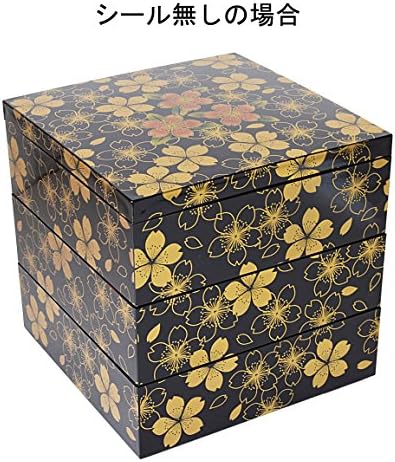 まえじゅう漆器 Тежка кутия Maeju Lacquerware 7R-773, 3 нива, Хананомай, Черен, Стикери с цветя, Традиционни занаяти,