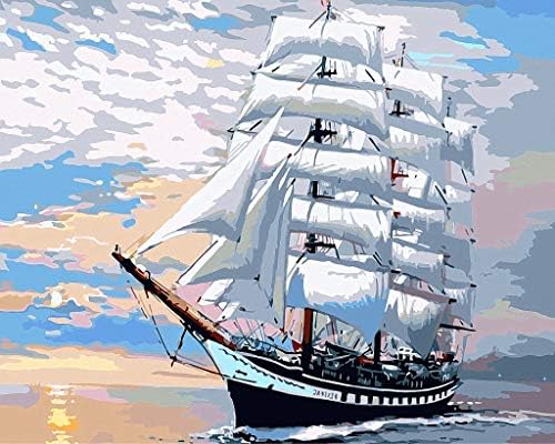 Плаване на кораб над морето, Ръчно Рисувани, Фигура, Отпечатани на платно за бродерия B0068 (14CT Mono Deluxe, 20 X 24)