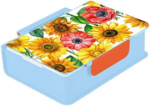 Кутия за обяд ALAZA с цветя, Слънчогледи и Макове, Не съдържат Бисфенол А, Херметични Контейнери за Обяд с вилица
