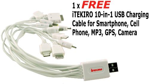 iTEKIRO AC Стенно Зарядно за Кола dc Комплект за Panasonic DMC-FX12EG-S + iTEKIRO 10-в-1 USB Кабел За зареждане