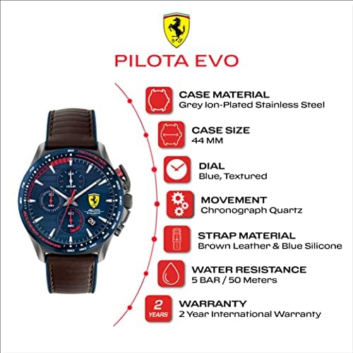 Мъжки часовник Ferrari Scuderia Pilota Evo с кварцов хронограф от неръждаема стомана и кожена каишка цвят: Кафяв