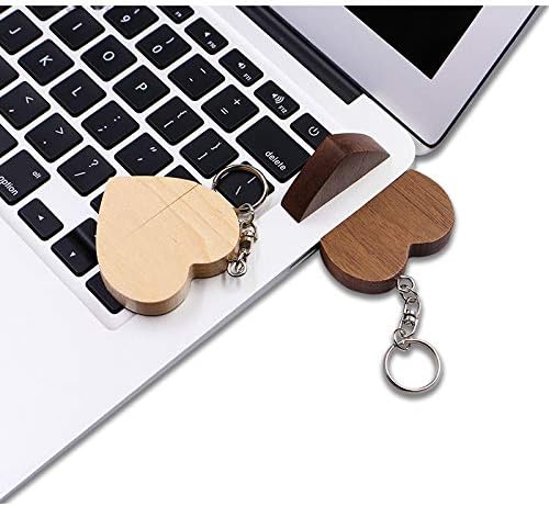 A Plus + Високоскоростен USB стик 3.0 Memory Stick 64 GB във вид на дървени сърце от орехово дърво USB 3.0 с