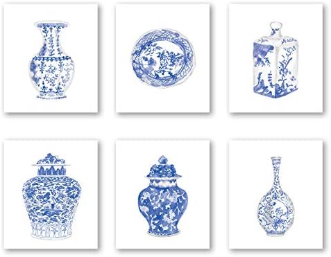Стенен принт в стил Шинуазри - Декор за спалня или кабинет - Китайска синьо-бялата порцеланова ваза върху платно